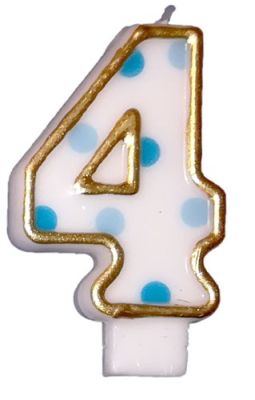HAZA Witbaard Kaars Cijfer 4 Blauwe Bolletjes