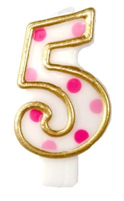 HAZA Witbaard Kaars Cijfer 5 Roze Bolletjes