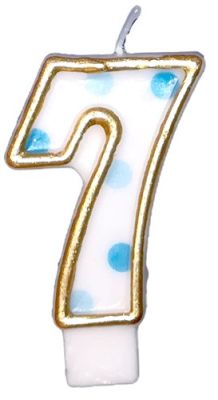 HAZA Witbaard Kaars Cijfer 7 Blauwe Bolletjes