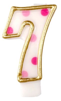 HAZA Witbaard Kaars Cijfer 7 Roze Bolletjes