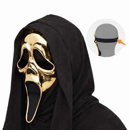 Partychimp Ghost Face Gouden Masker met Capuchon