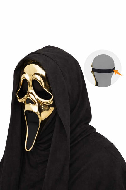 Partychimp Ghost Face Gouden Masker met Capuchon