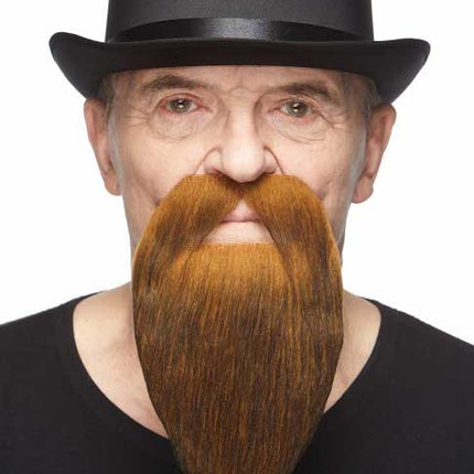 Partychimp Luxe Tovenaar Snor & Baard Donker Rossig Rood