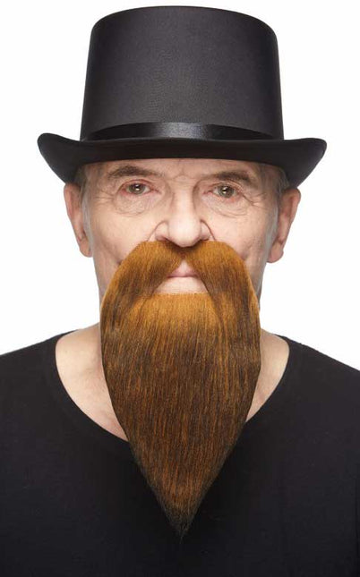 Partychimp Luxe Tovenaar Snor & Baard Donker Rossig Rood