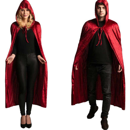 Partychimp Rode Fluwelen Cape Met Capuchon