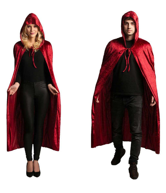 Partychimp Rode Fluwelen Cape Met Capuchon