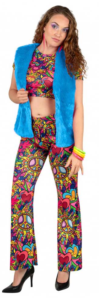 PartyXplosion Bodywarmer Imitatiebont Neon Blauw Dames