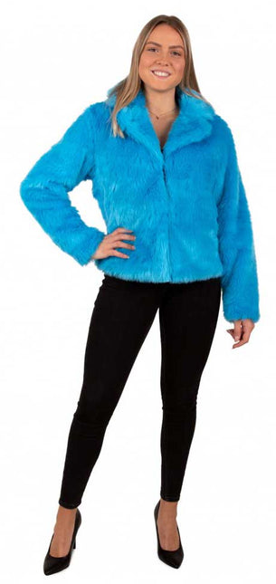 PartyXplosion Bontjas Carnaval Neon Blauw Dames