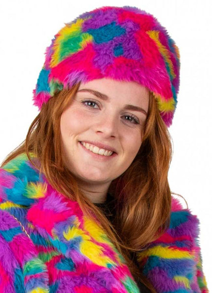 PartyXplosion Bontmuts Pluche Camouflage Regenboog