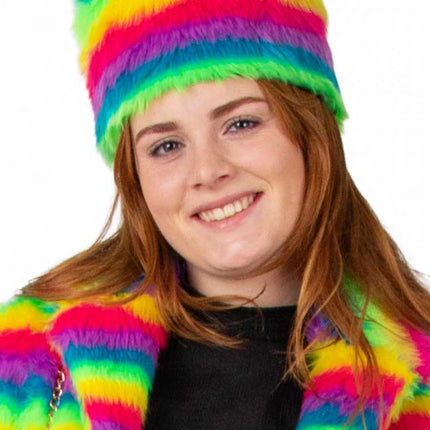 PartyXplosion Bontmuts Pluche Regenboog Streep