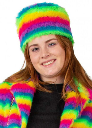 PartyXplosion Bontmuts Pluche Regenboog Streep