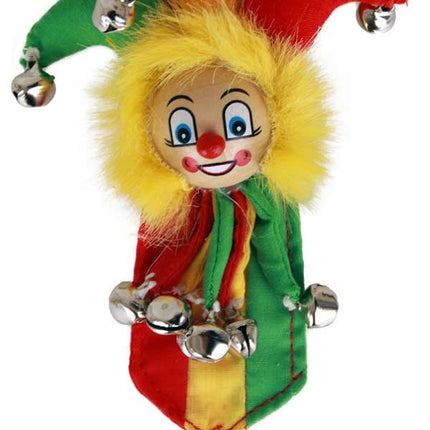 PartyXplosion Broche Clown met belletjes op banner Rood Geel Groen