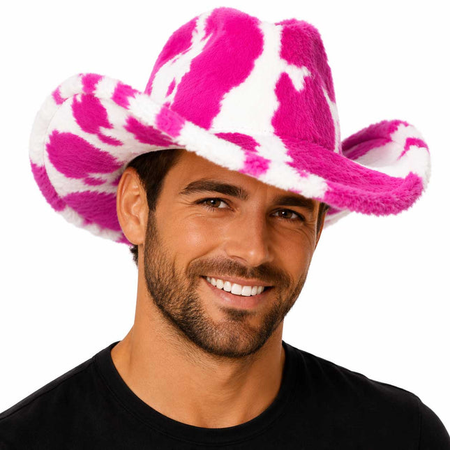 PartyXplosion Cowboyhoed Bont Koeienprint Roze/Wit – Maat 59