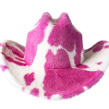 PartyXplosion Cowboyhoed Bont Koeienprint Roze/Wit – Maat 59