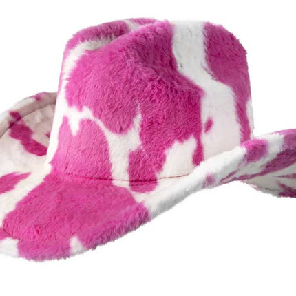 PartyXplosion Cowboyhoed Bont Koeienprint Roze/Wit – Maat 59