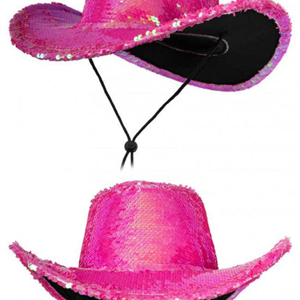 PartyXplosion Cowboyhoed Roze Pailletten