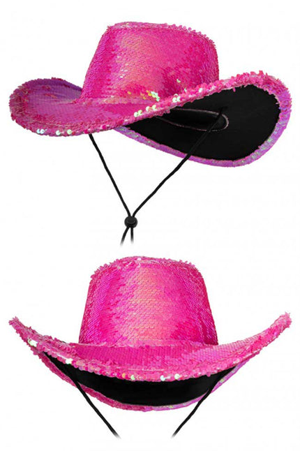 PartyXplosion Cowboyhoed Roze Pailletten