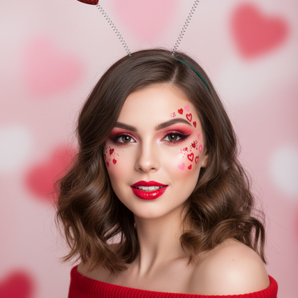 PartyXplosion Diadeem 2 Rode Hartjes Glitter