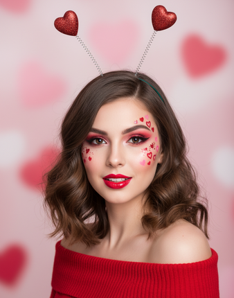 PartyXplosion Diadeem 2 Rode Hartjes Glitter