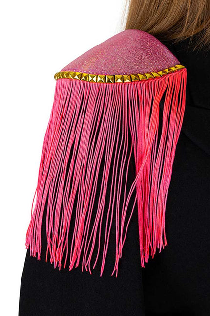 PartyXplosion Epaulette Glanzend Roze met neon roze franjes