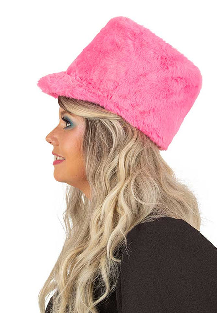 PartyXplosion Fanfarehoed pluche roze (verstevigde binnenhoed)