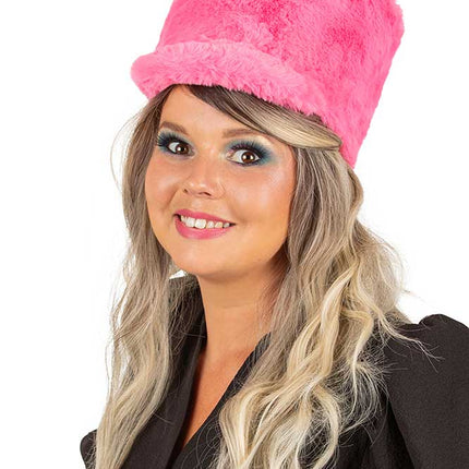 PartyXplosion Fanfarehoed pluche roze (verstevigde binnenhoed)