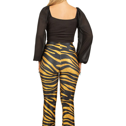 PartyXplosion Flared broek tijgerprint goud