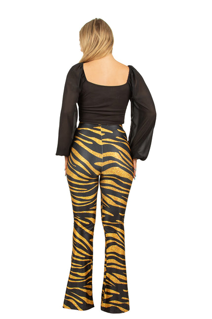 PartyXplosion Flared broek tijgerprint goud