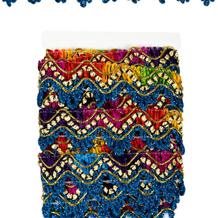 PartyXplosion Galon geweven blauw + gouddraad