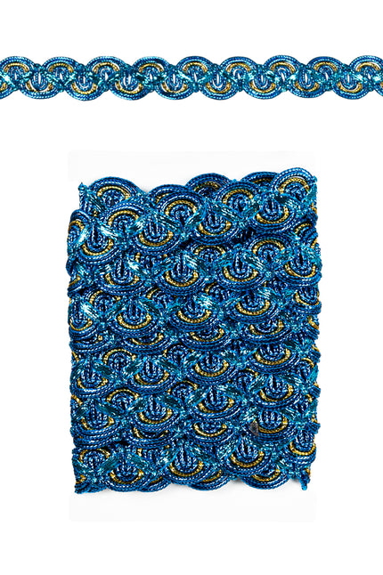 PartyXplosion Galon golf blauw + gouddraad