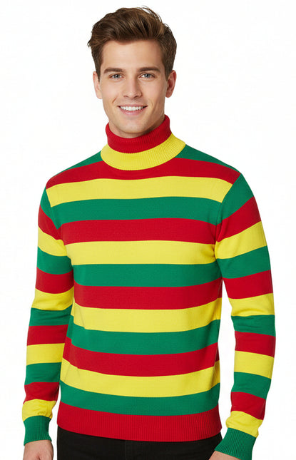 PartyXplosion Gebreide Trui met Col Rood Geel en Groen Lange Mouw Unisex