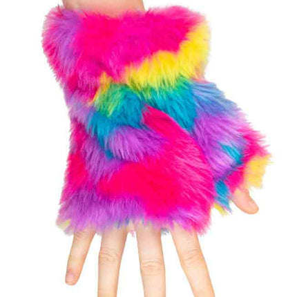 PartyXplosion Handschoenen Vingerloos Pluche Regenboog Camouflage