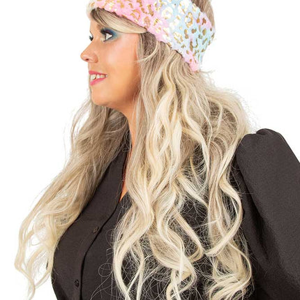PartyXplosion Hoofdband Glamour pastel met panter print goud