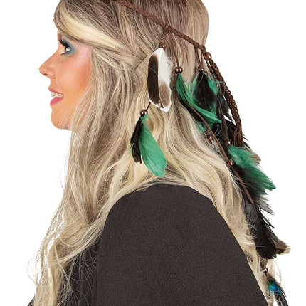 PartyXplosion Hoofdband Menorca met meerkleurige veertjes