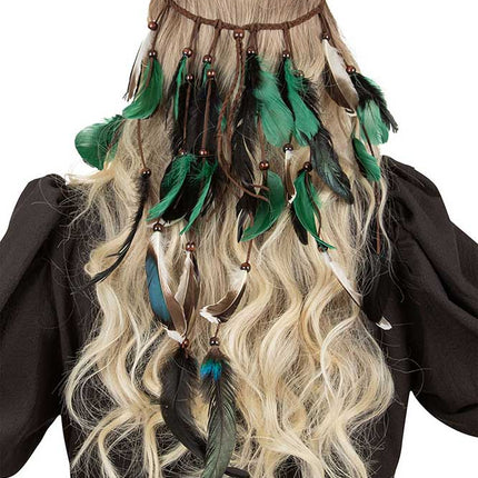 PartyXplosion Hoofdband Menorca met meerkleurige veertjes