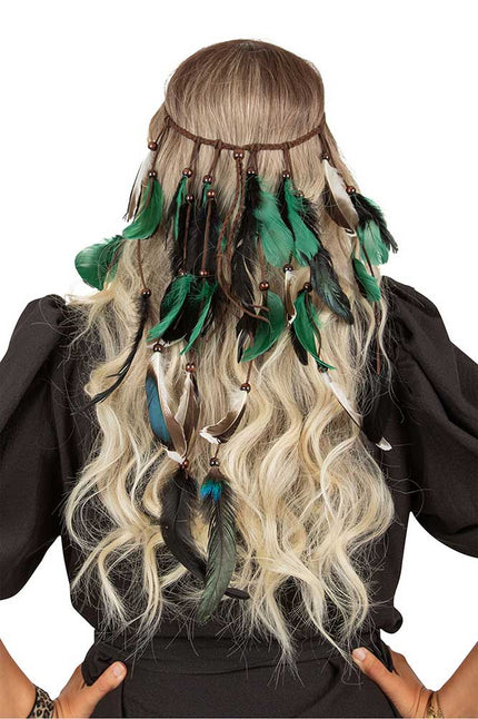 PartyXplosion Hoofdband Menorca met meerkleurige veertjes