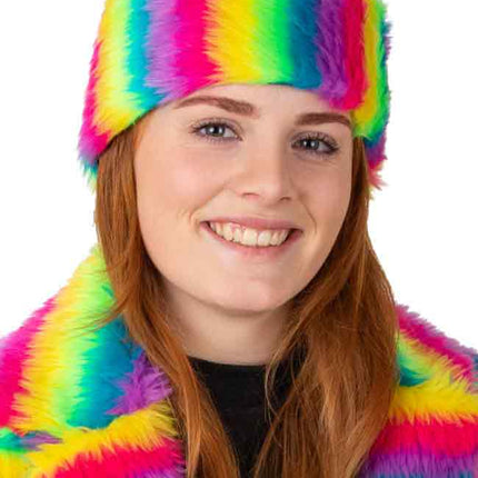PartyXplosion Hoofdband Pluche Regenboog Streep