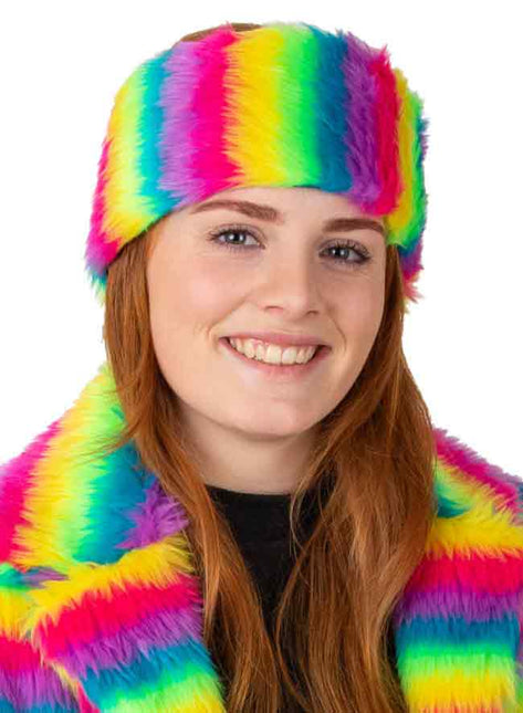 PartyXplosion Hoofdband Pluche Regenboog Streep
