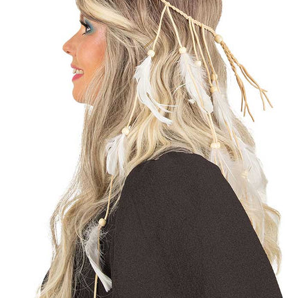 PartyXplosion Hoofdband Santorini met witte veertjes