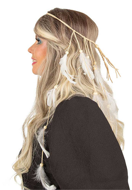 PartyXplosion Hoofdband Santorini met witte veertjes