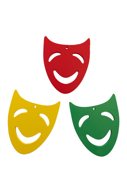 PartyXplosion Houten maskers rood/geel/groen 9x11cm