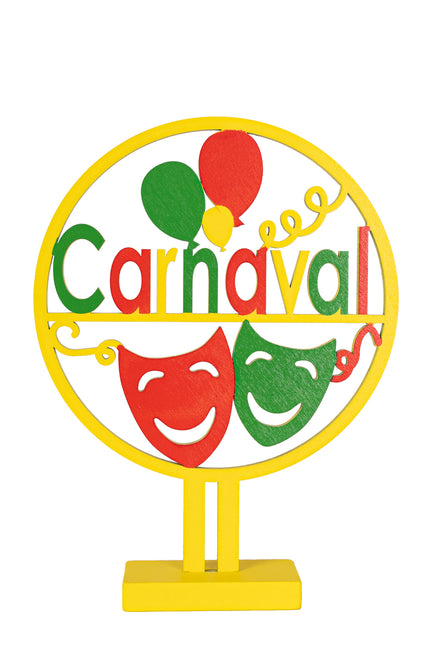PartyXplosion Houtenversiering cirkel 'Carnaval' 20cm