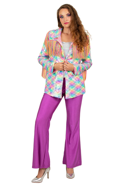 PartyXplosion Jas met Pailletten en Franje Pastel Regenboog