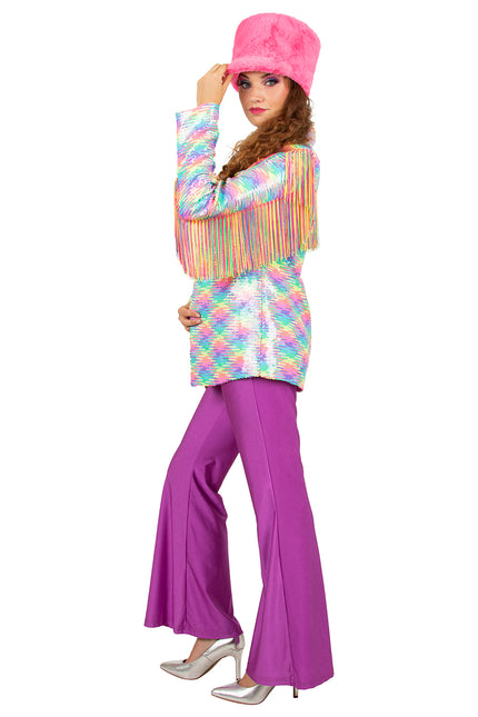 PartyXplosion Jas met Pailletten en Franje Pastel Regenboog