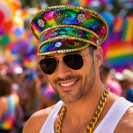 PartyXplosion Kapiteinspet Rainbow Pailletten Luxe