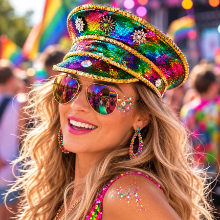 PartyXplosion Kapiteinspet Rainbow Pailletten Luxe