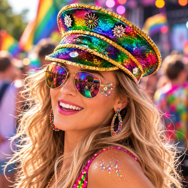 PartyXplosion Kapiteinspet Rainbow Pailletten Luxe