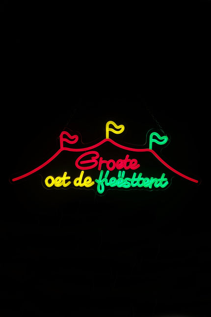 PartyXplosion LED neon sign 'Groete oet de fieësttent'
