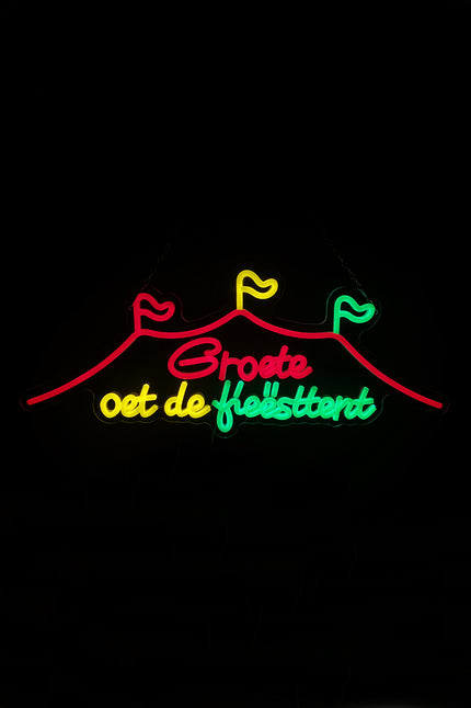 PartyXplosion LED neon sign 'Groete oet de fieësttent'