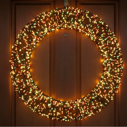 PartyXplosion Metalen LED Deurkrans – Warm Wit & Rood-Geel-Groen